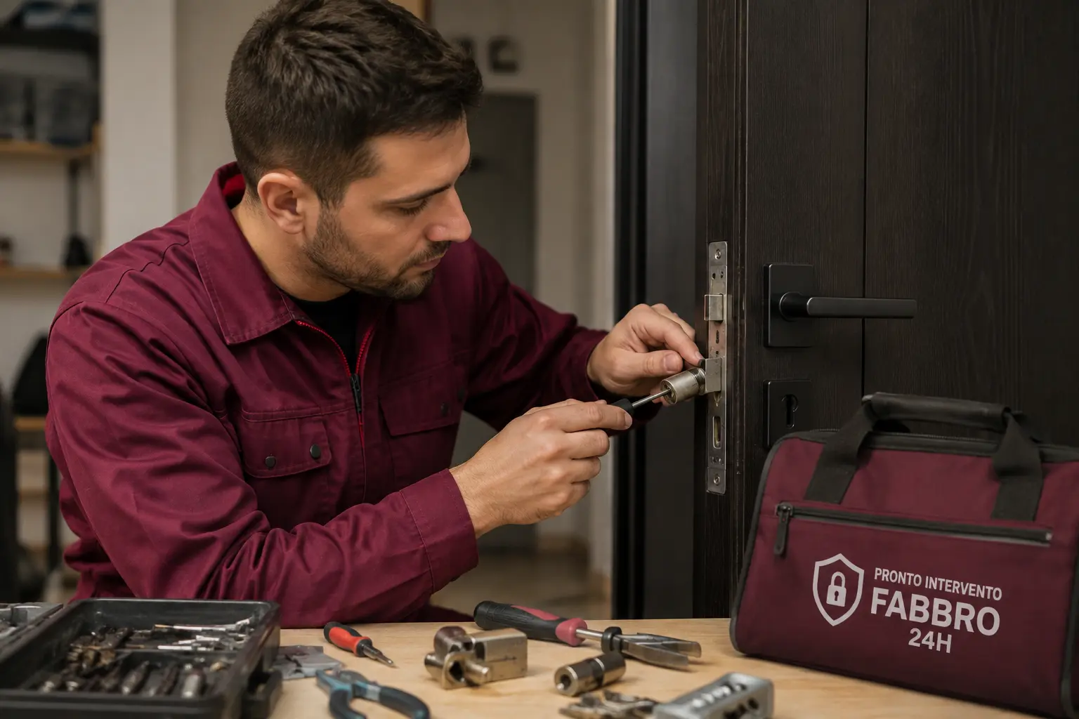 Fabbro professionista installa una serratura di sicurezza a Lomazzo